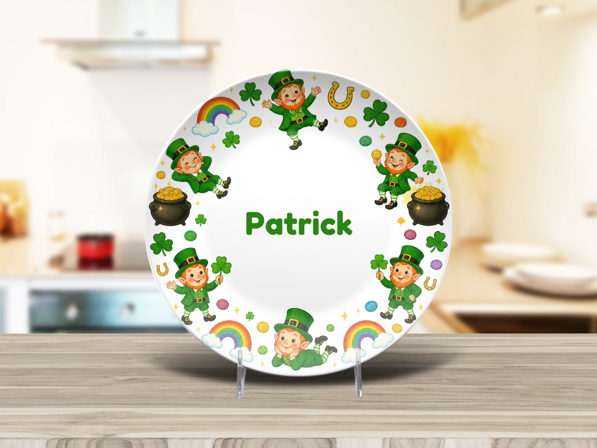 St. Patrick’s Day Decor, Personalized Leprechaun Plate, UNBREAKABLE – Not Ceramic, Irish Celebration Gift, 10 Inch, Kid's Custom Plate