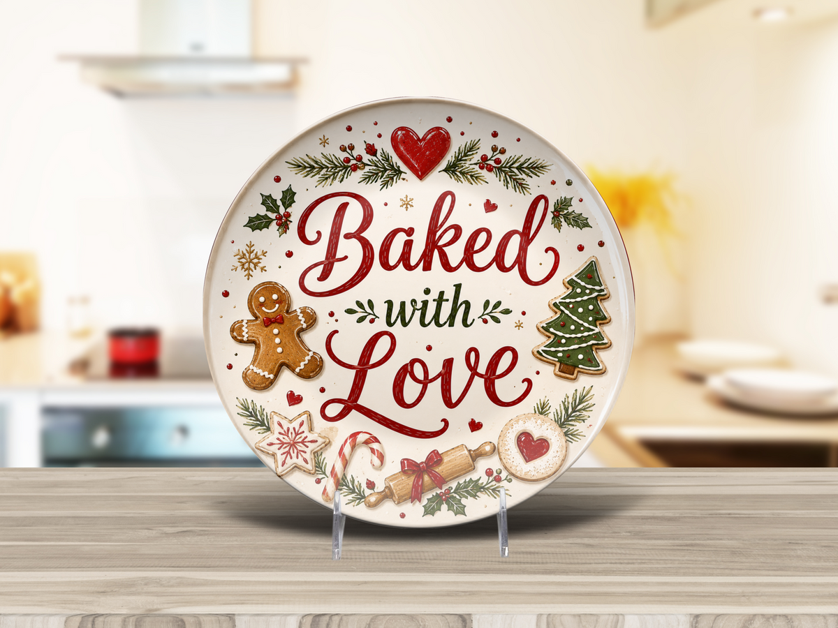 Baked With Love Christmas Plate, Grandma Holiday Baking Decor, Cookie Exchange Dish, Festive Christmas Kitchen Gift, 10 Inch Plate