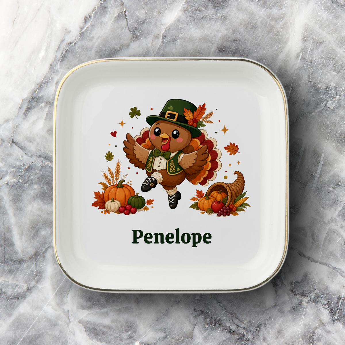 Personalized Thanksgiving Jewelry Dish, Irish Dancer Trinket Tray, Fall Harvest Ring Holder, Cute Autumn Hostess Gift