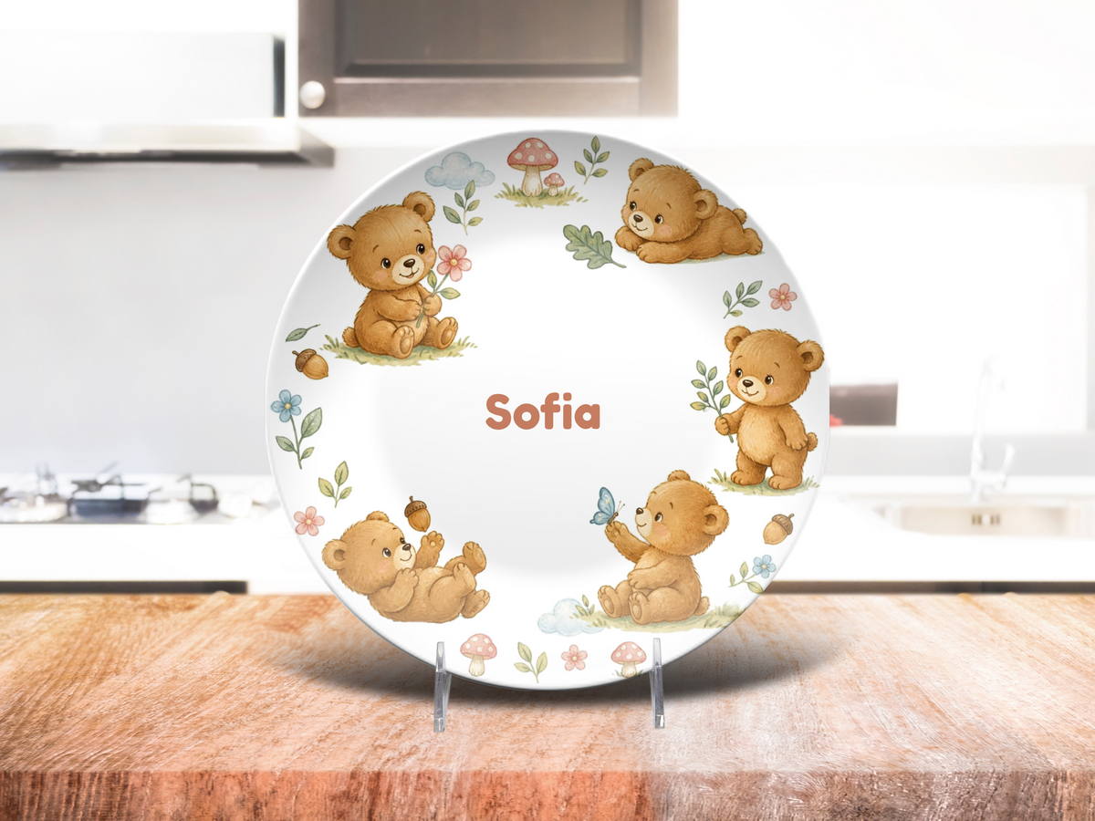Personalized Teddy Bear Plate, Bear Nursery Decor, Custom Name Plate, Special Dinner Plate, UNBREAKABLE – Not Ceramic