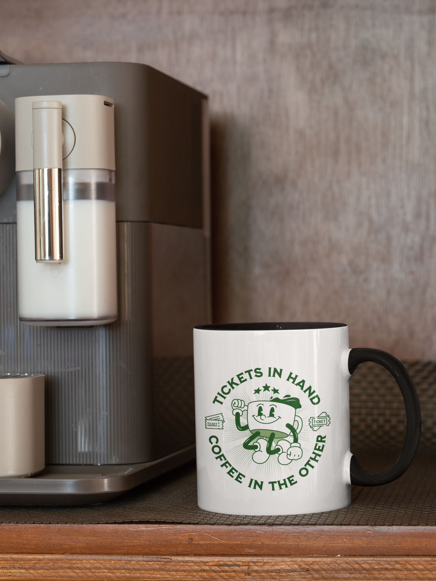 Funny Theater Coffee Mug: Tickets & Coffee - Gift for Drama Lovers, Accent Coffee Mug (11, 15oz)