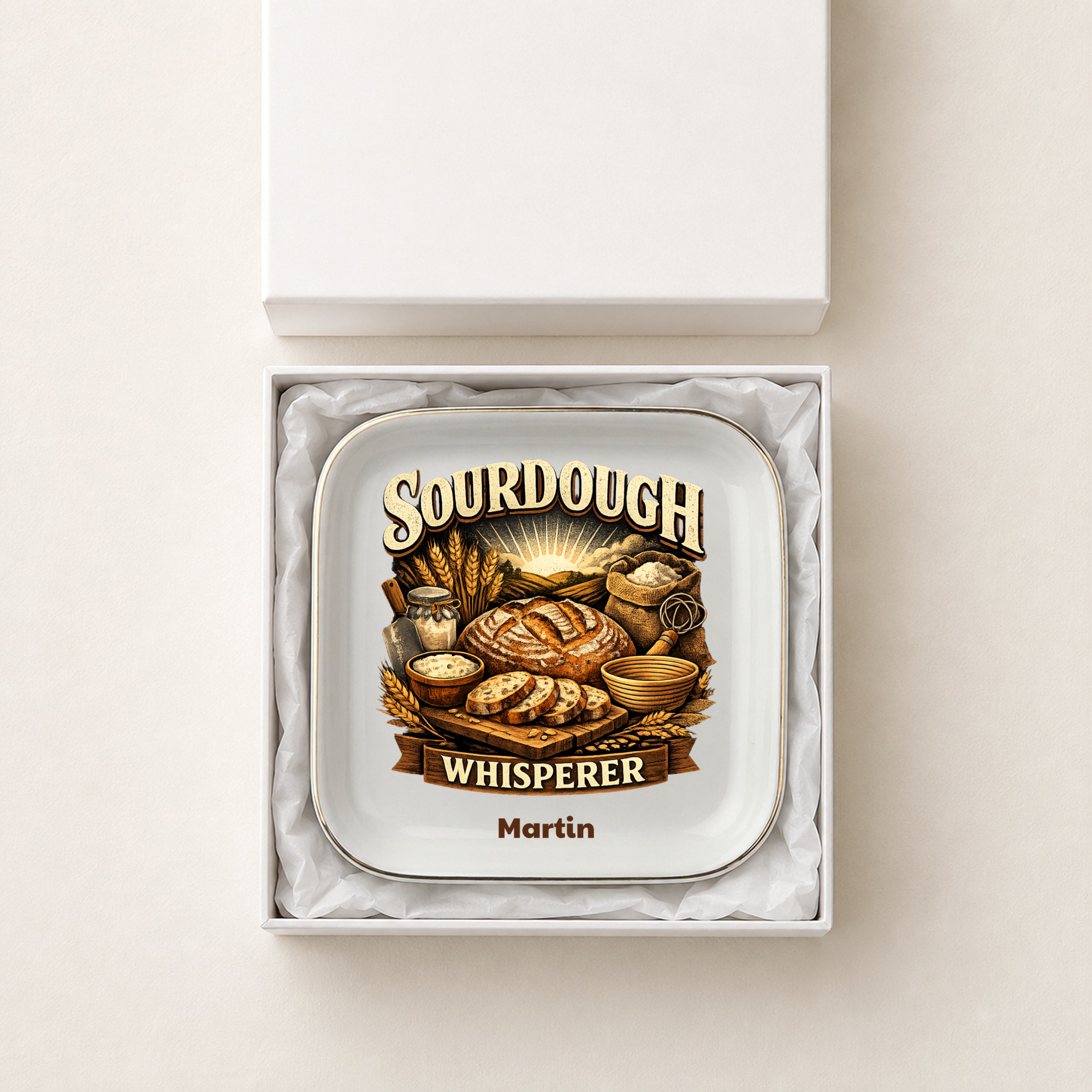 Sourdough Jewelry Dish, Bread Baker Trinket Tray, Sourdough Whisperer Gift, Personalized Ceramic Ring Holder for Home Bakers