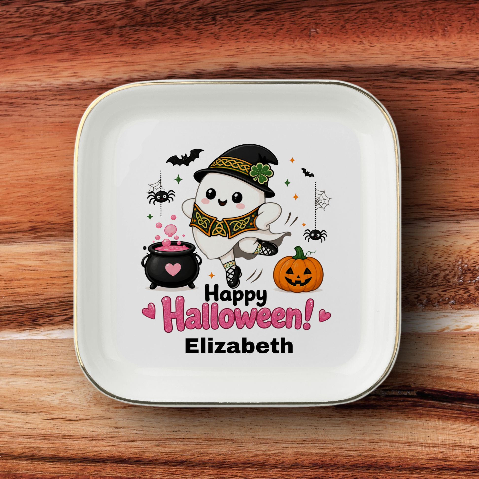 Personalized Irish Dancer Halloween Trinket Tray, Dance Jewelry Dish, Halloween Gift for Dancer, Ceramic Ring Holder