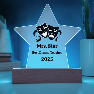 Personalized Acrylic Star Award – Custom Theater Masks Plaque for Teachers, Students, or Performers