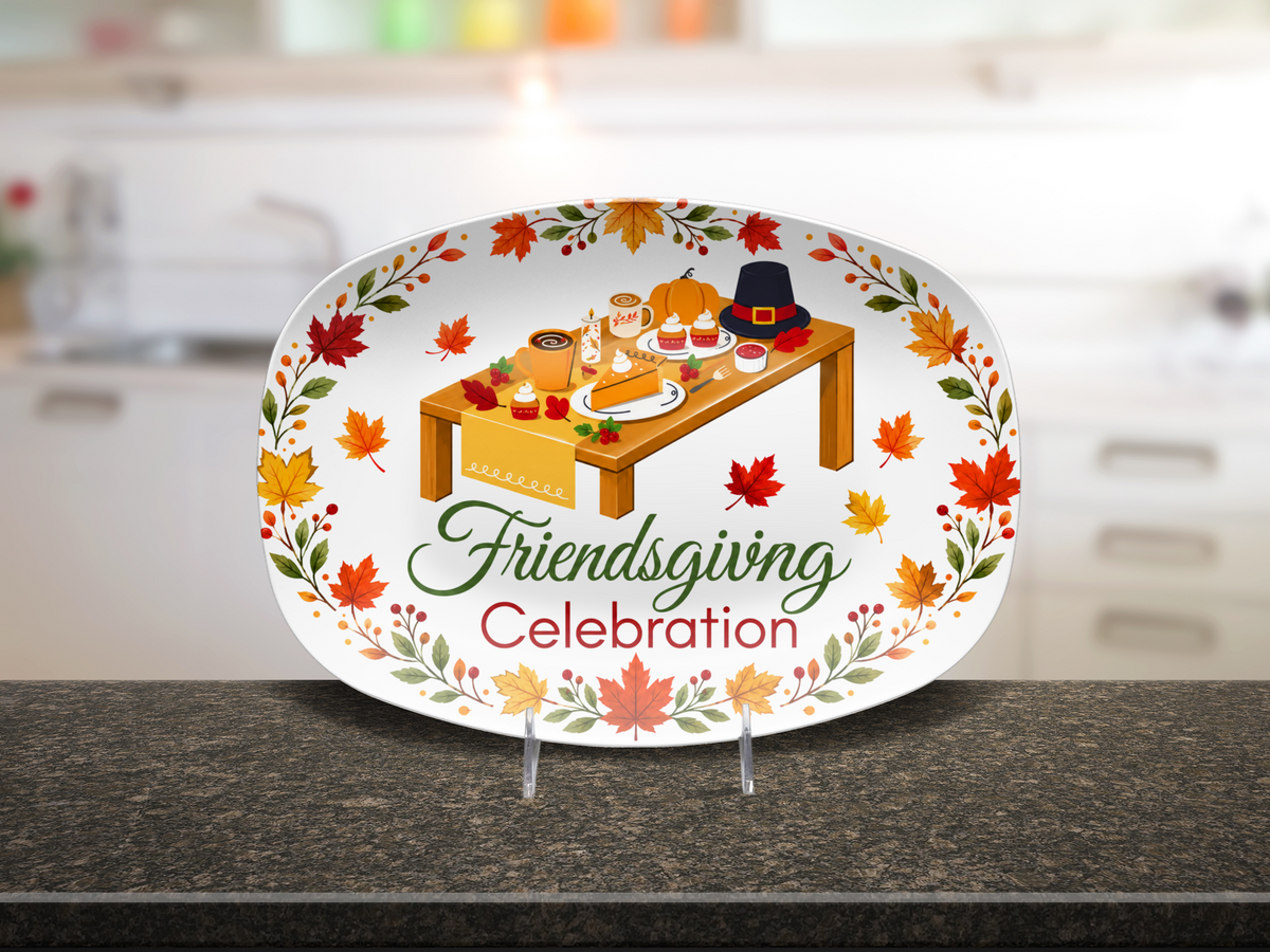 Friendsgiving Celebration Platter, Thanksgiving Serving Tray, Autumn Leaf Table Decor, Fall Dinner Party Host Gift, Oval Food Platter