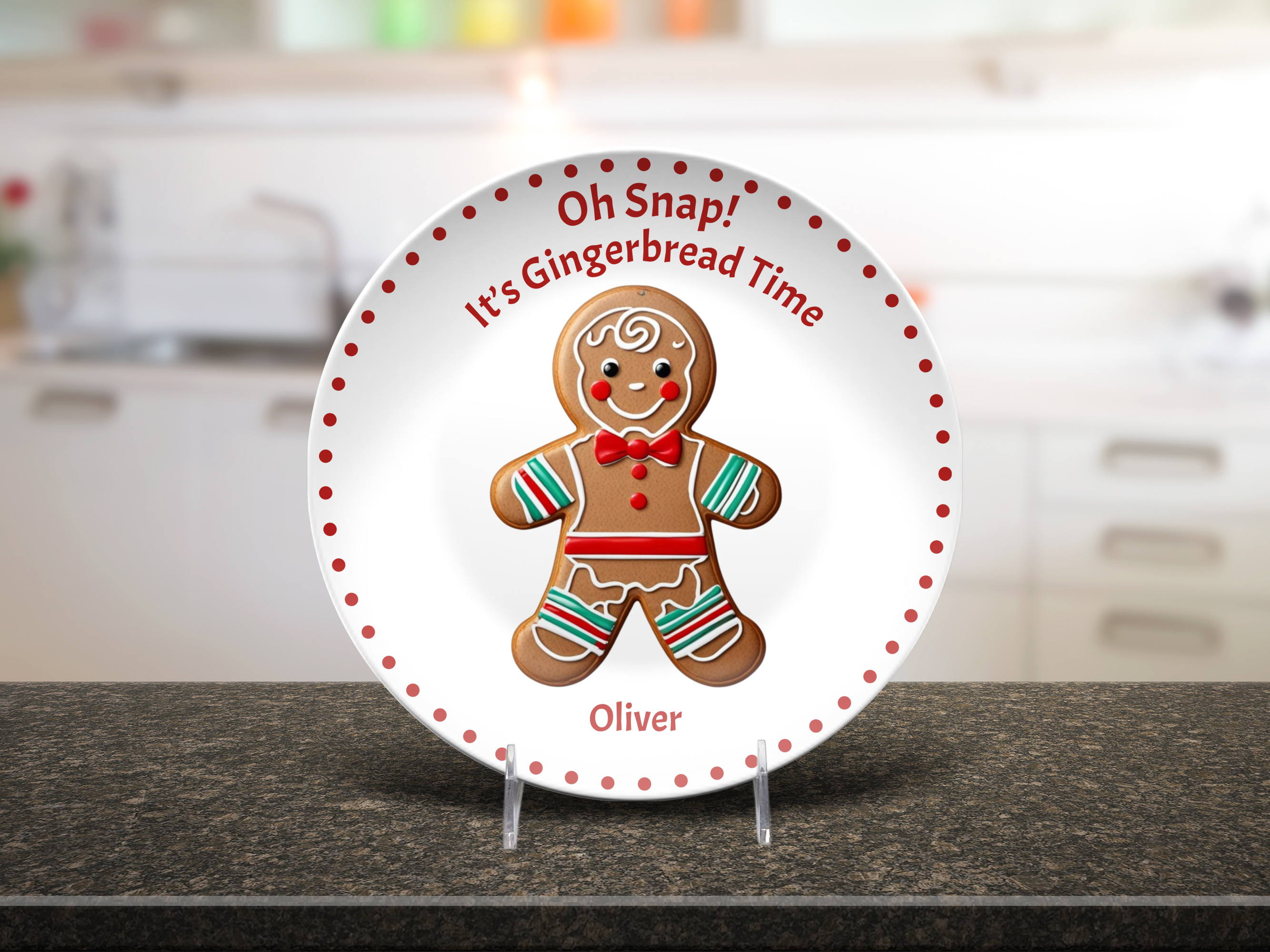 Personalized Gingerbread Boy Christmas Plate, Holiday Cookie Serving Plate, Festive Kitchen Decor, Custom Name Christmas Gift for Kids