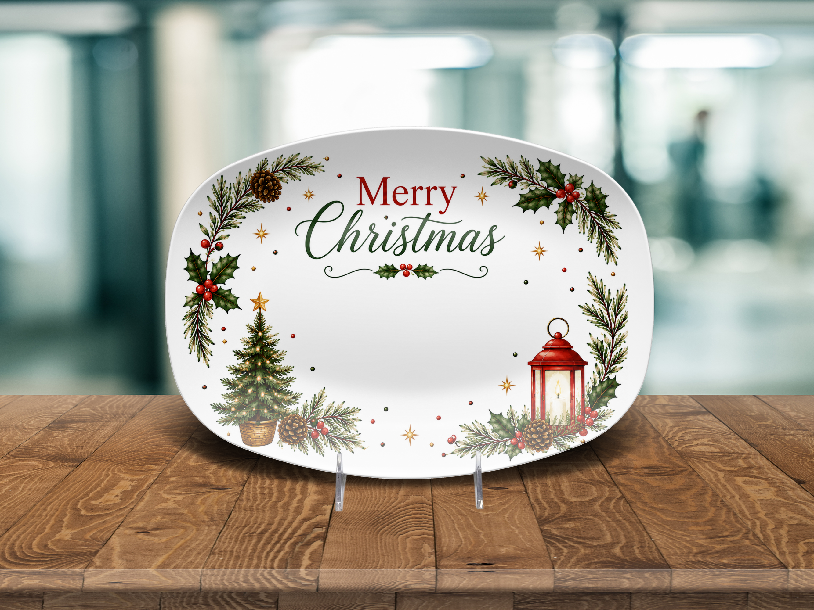 Merry Christmas Platter, Cookie Exchange Plate, Oval Holiday Serving Tray, Festive Christmas Table Decor