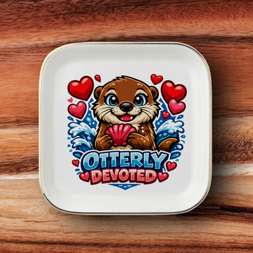 Otterly Devoted Jewelry Dish, Cute Otter Lover Gift, Romantic Heart Trinket Tray, Gold Trim Ceramic Keepsake Dish, Animal Lover Decor
