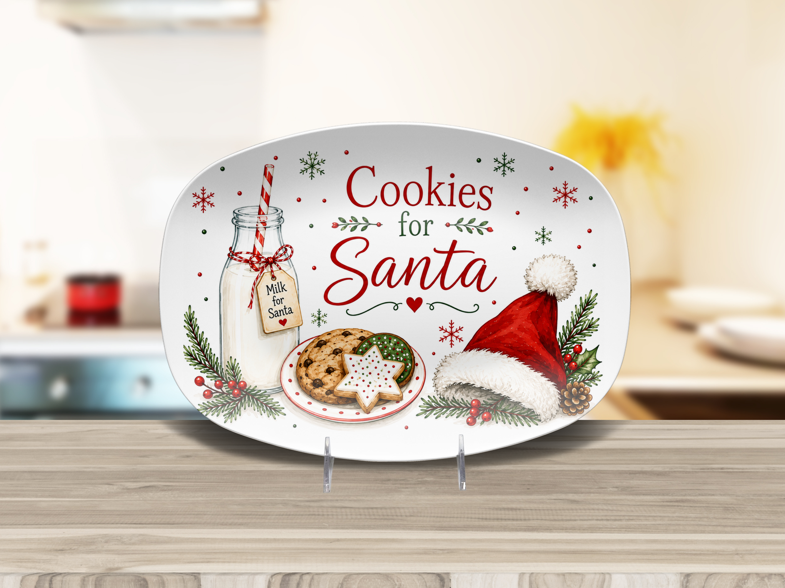 Cookies for Santa Christmas Platter, Milk and Cookies Serving Tray, Holiday Decor, Christmas Eve Dessert Dish, Oval Platter