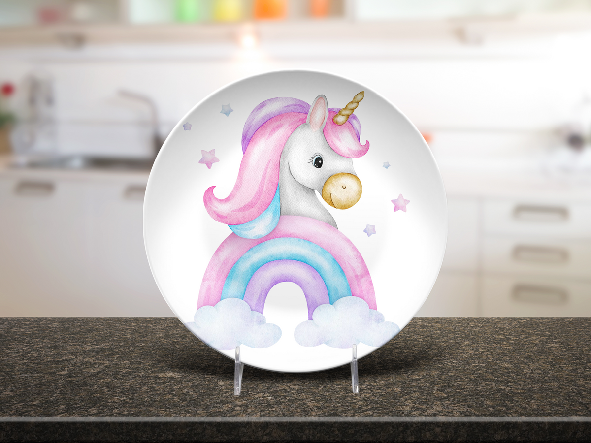 Unicorn Plate, Unbreakable Kids Dinner Plate, Rainbow Birthday Gift for Girls, Toddler Dinnerware