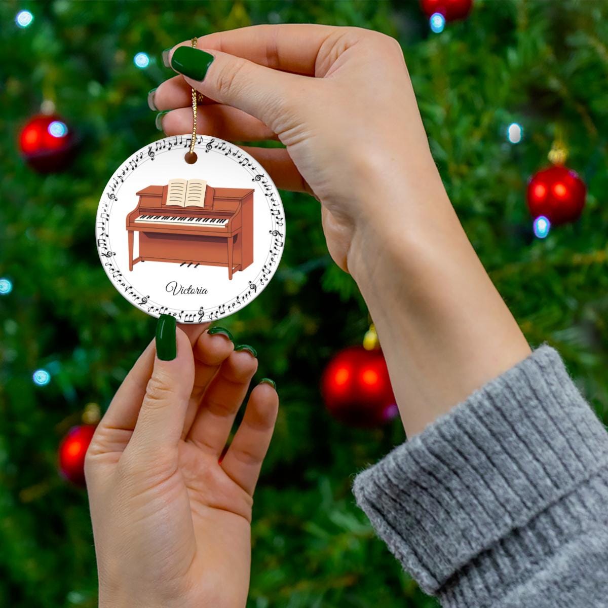 Personalized Upright Piano Ornament – Custom Name Ceramic Christmas Tree Decoration, Gift for Pianist, Student, or Music Teacher