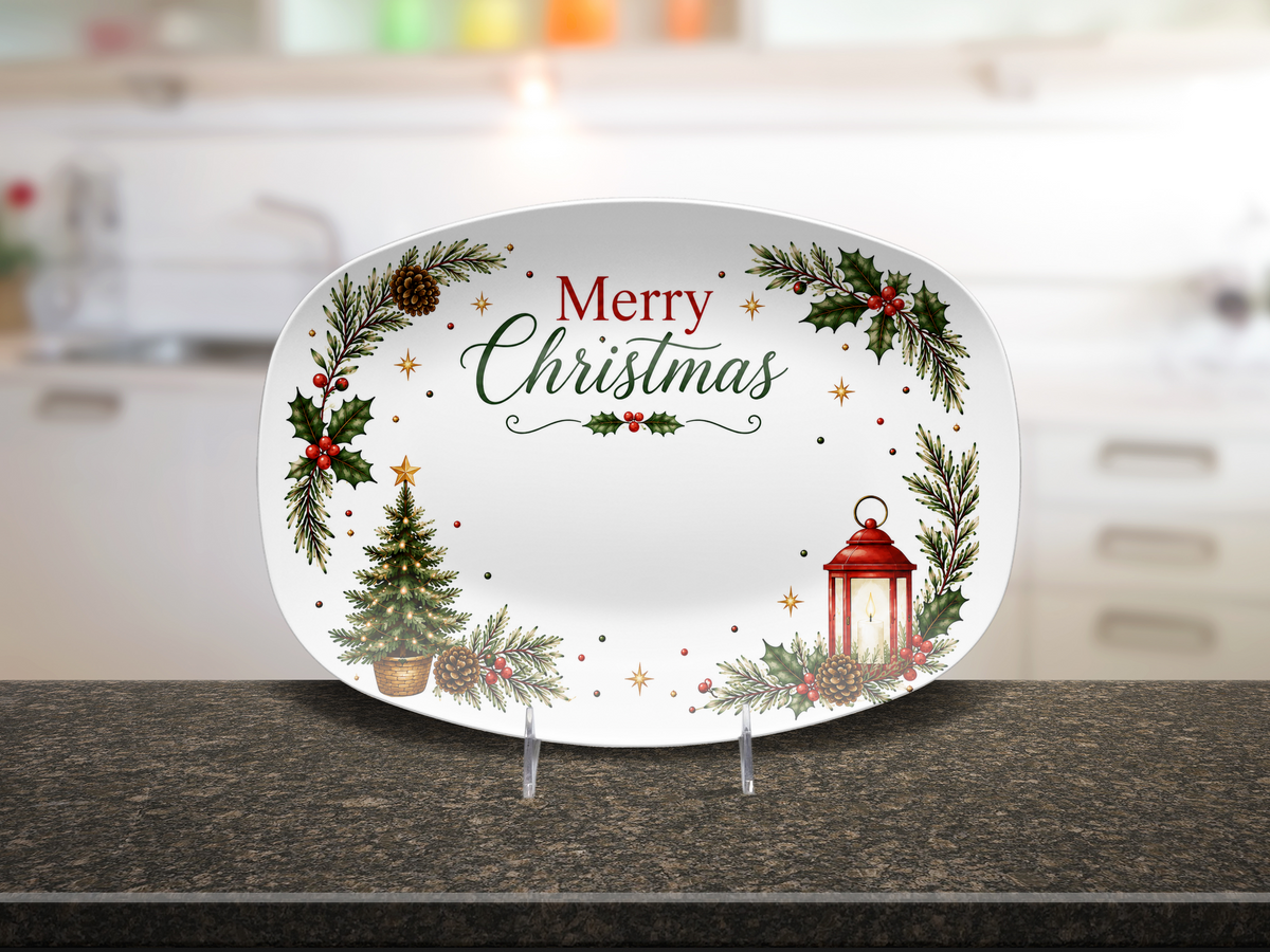 Merry Christmas Platter, Cookie Exchange Plate, Oval Holiday Serving Tray, Festive Christmas Table Decor