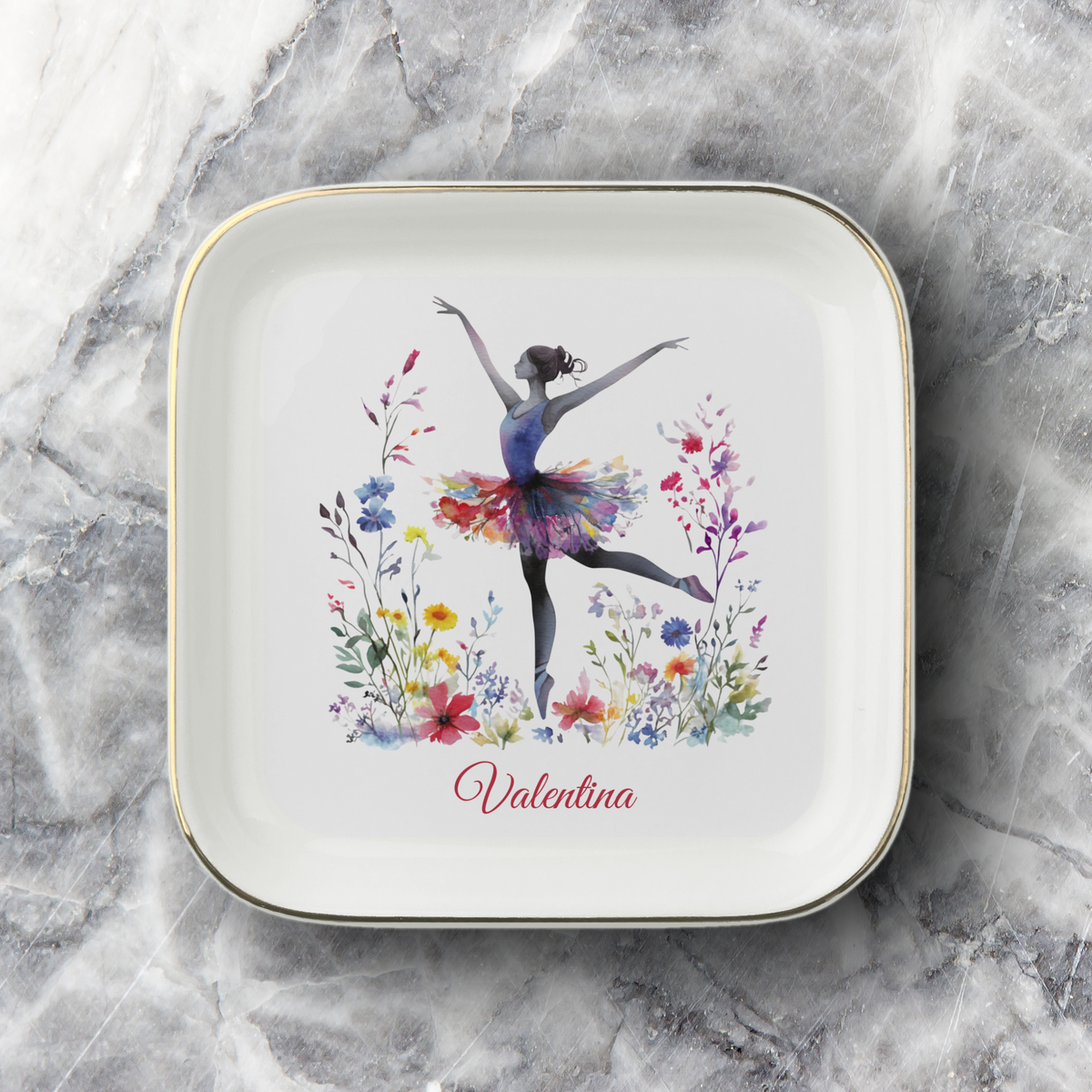 Personalized Ballerina Jewelry Dish, Floral Ballet Ring Dish, Dancer Trinket Tray, Ballet Recital Gift, Opening Night Present