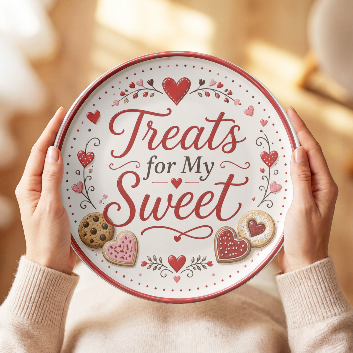 Treats for My Sweet Dessert Plate, Valentine Heart Cookie Plate, Romantic Sweetheart Serving Dish, Love-Themed Tableware, 10 Inch Plate