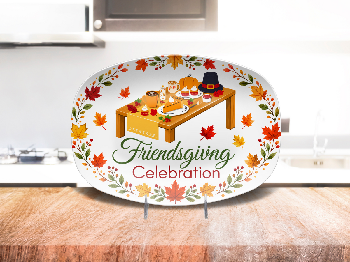 Friendsgiving Celebration Platter, Thanksgiving Serving Tray, Autumn Leaf Table Decor, Fall Dinner Party Host Gift, Oval Food Platter