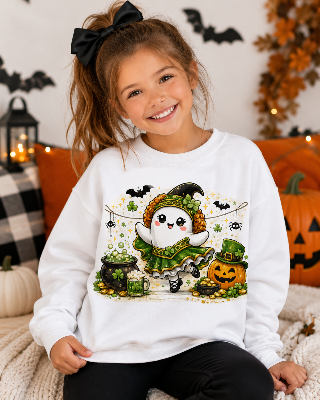 Toddler Irish Dance Halloween Ghost Sweatshirt, Cute Irish Dancer Ghost Crewneck, Spooky Dance Shirt, Halloween Dancer Gift, Irish Dance Sweater