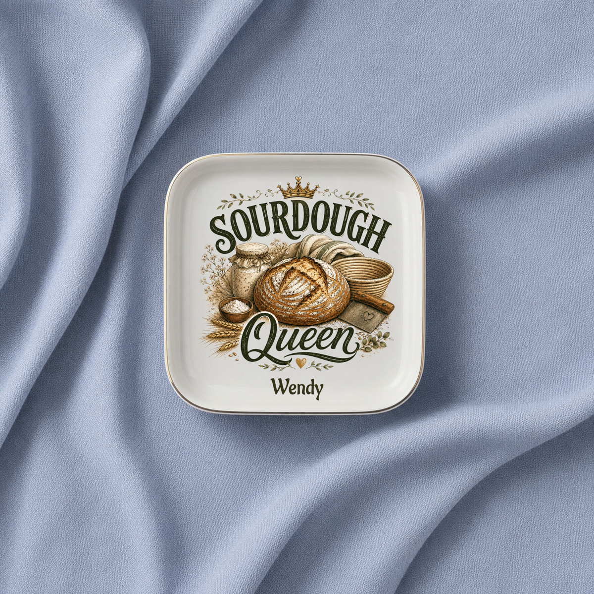 Sourdough Queen Jewelry Dish, Personalized Bread Baker Ring Dish, Ceramic Kitchen Decor, Sourdough Baking Gift