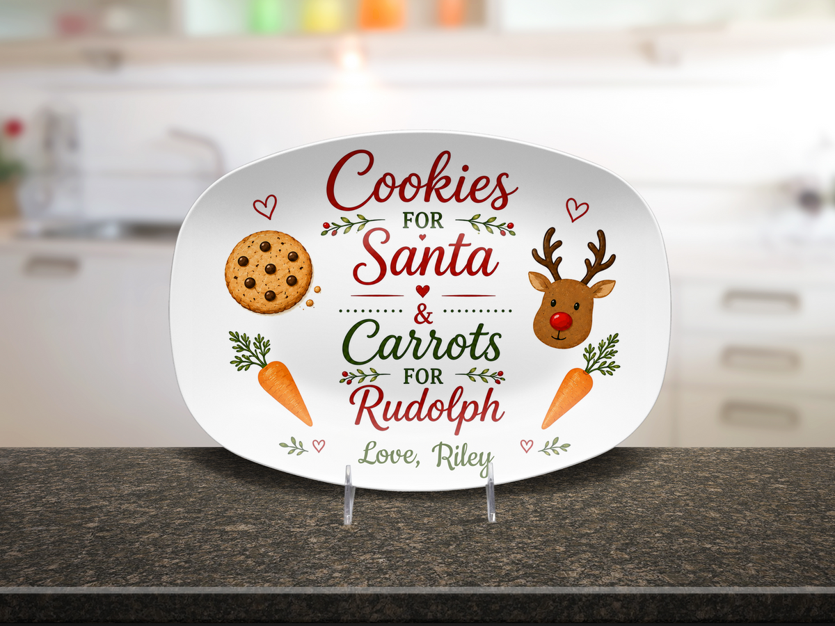 Christmas Santa Cookie Platter, Cookies for Santa & Carrots for Rudolph, Holiday Serving Dish, Christmas Eve Tray