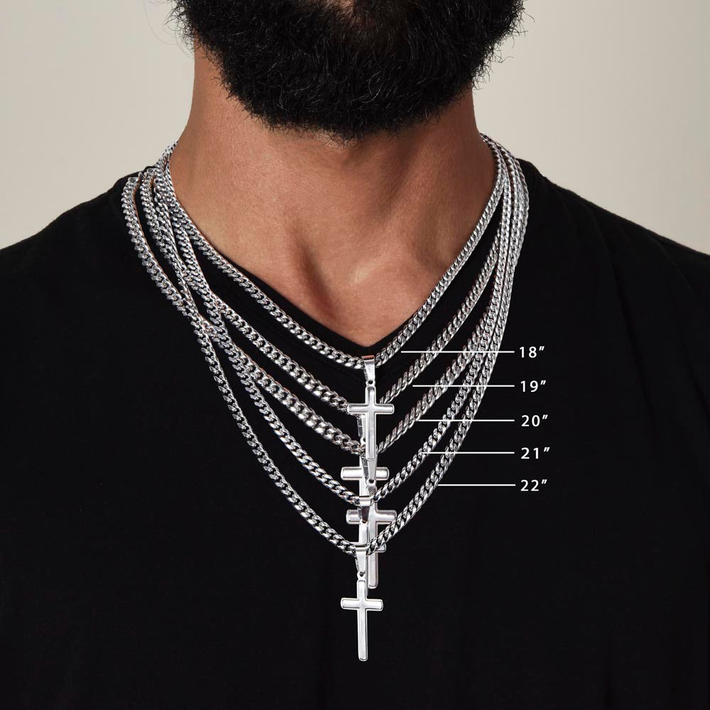 Personalized Engraved Cross Necklace for Men, Cuban Link Chain