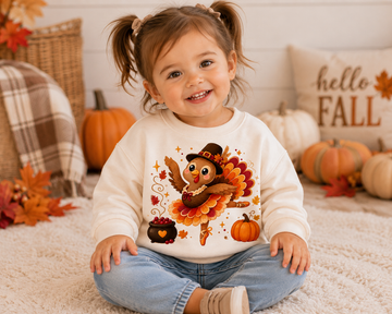 Toddler Thanksgiving Ballerina Turkey Sweatshirt, Dancing Turkey Crewneck, Fall Dance Shirt, Dancer Wear