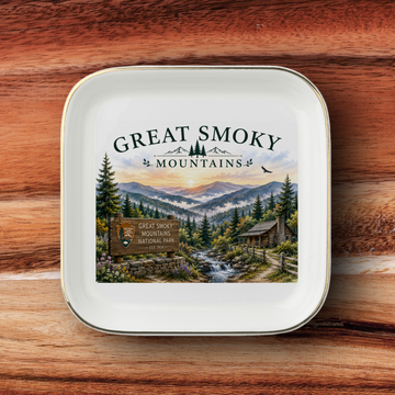 Great Smoky Mountains Jewelry Dish, National Park Souvenir, Mountain Cabin Ring Dish, Nature Lover Gift, Travel Keepsake Decor Piece