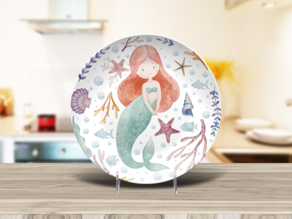 Toddler Mermaid Plate, Unbreakable Kids Dinner Plate, Under the Sea Birthday Gift, Cute Mermaid Dinnerware, Gift for Girls