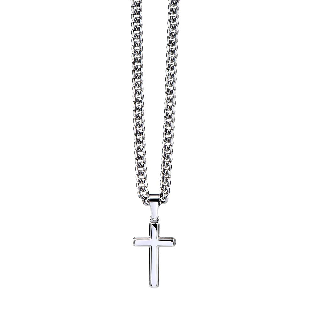 Personalized Cross Necklace, Cuban Link Chain Gift, To My Son Charm, Faith Jewelry, Engraved Pendant, Inspirational Gift Memory