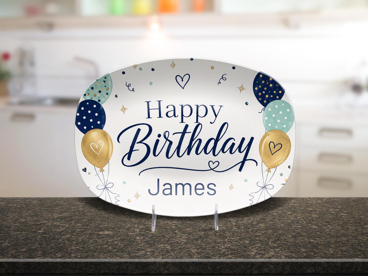 Personalized Happy Birthday Platter, Colorful Balloon Birthday Serving Tray, Custom Birthday Party Decor and Gift Display