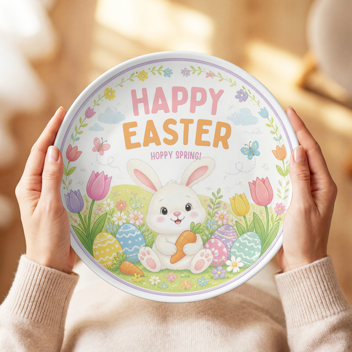 Happy Easter Bunny Plate, Unbreakable Kids Dinner Plate, Easter Egg Hunt Gift, Cute Spring Bunny Plate, Easter Basket Gift, Family Easter Tradition