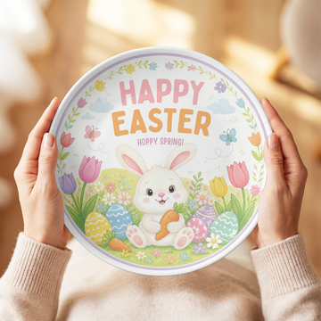 Happy Easter Bunny Plate, Unbreakable Kids Dinner Plate, Easter Egg Hunt Gift, Cute Spring Bunny Plate, Easter Basket Gift, Family Easter Tradition
