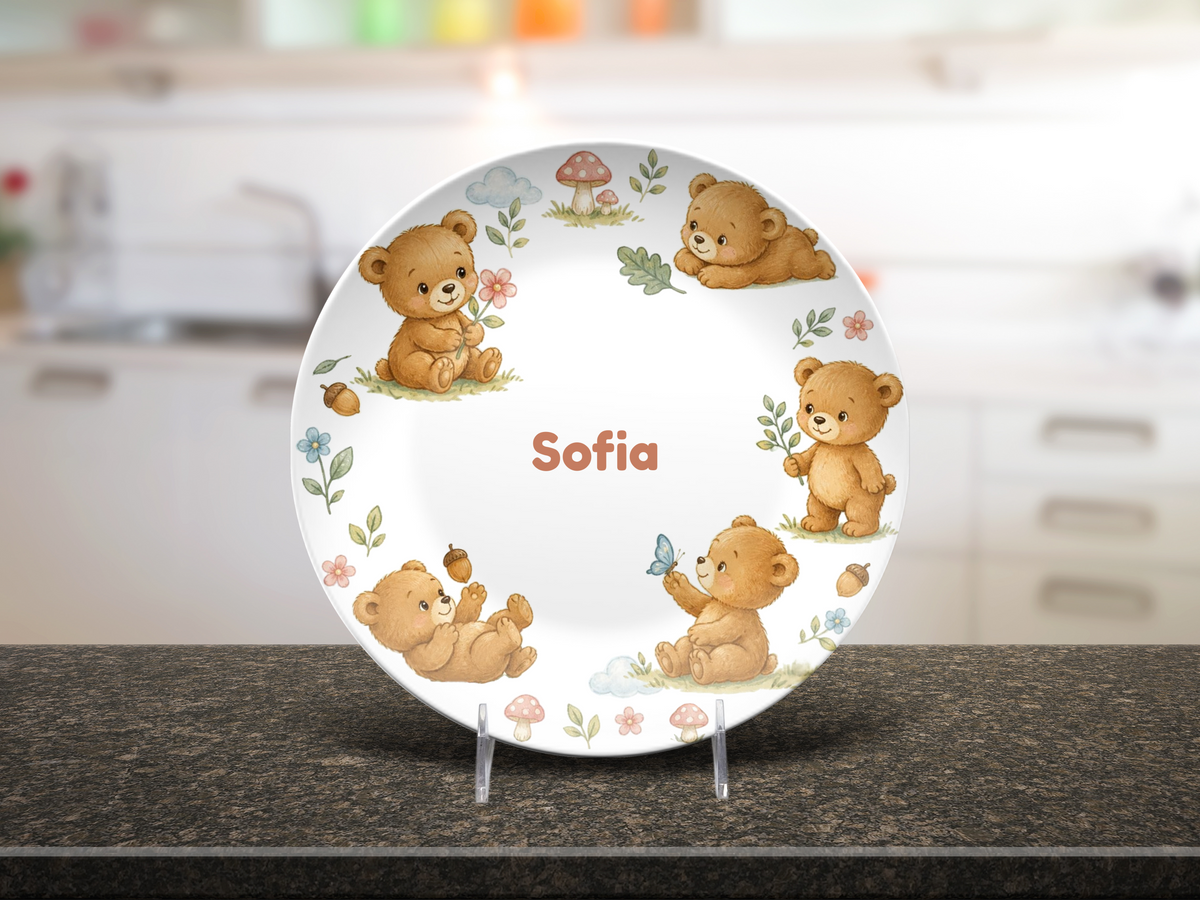 Personalized Teddy Bear Plate, Bear Nursery Decor, Custom Name Plate, Special Dinner Plate, UNBREAKABLE – Not Ceramic