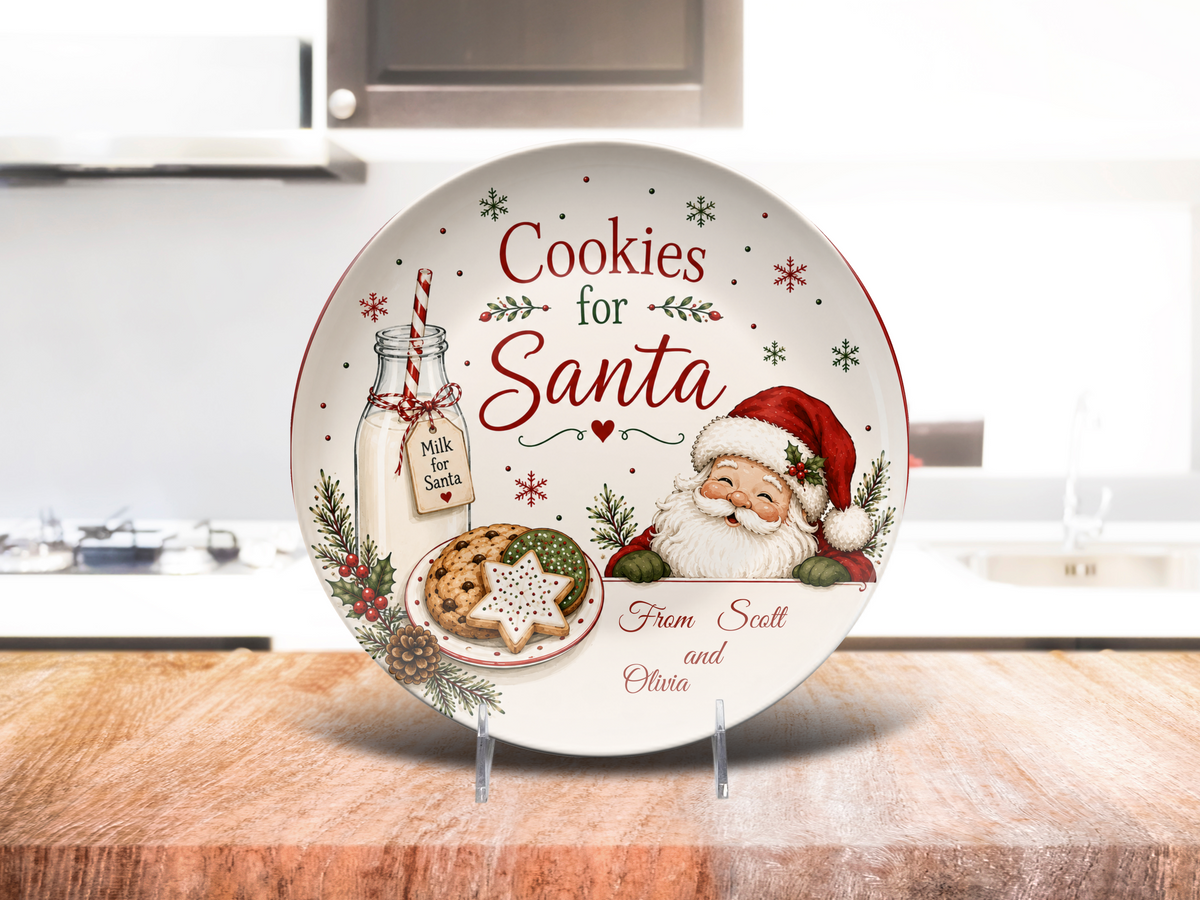 Personalized Santa Christmas Plate, Christmas Eve Cookies for Santa Dish, Grandma Holiday Serving Plate