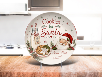 Personalized Santa Christmas Plate, Christmas Eve Cookies for Santa Dish, Grandma Holiday Serving Plate