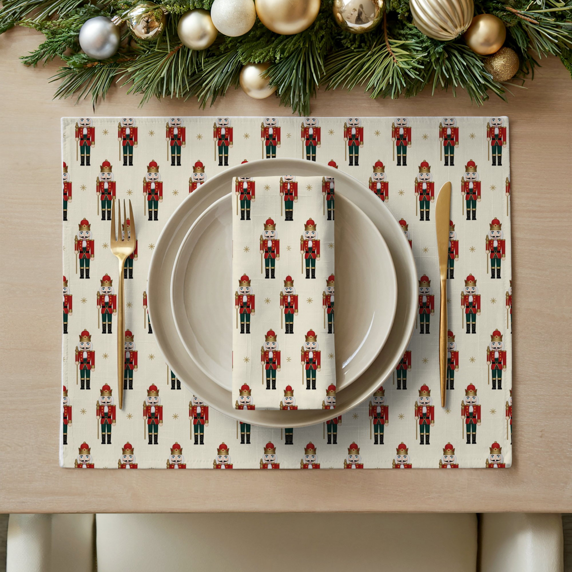 Nutcracker Christmas Table Decor Set, Placemats, Napkins & Table Runner, Holiday Table Setting, One-Sided Print