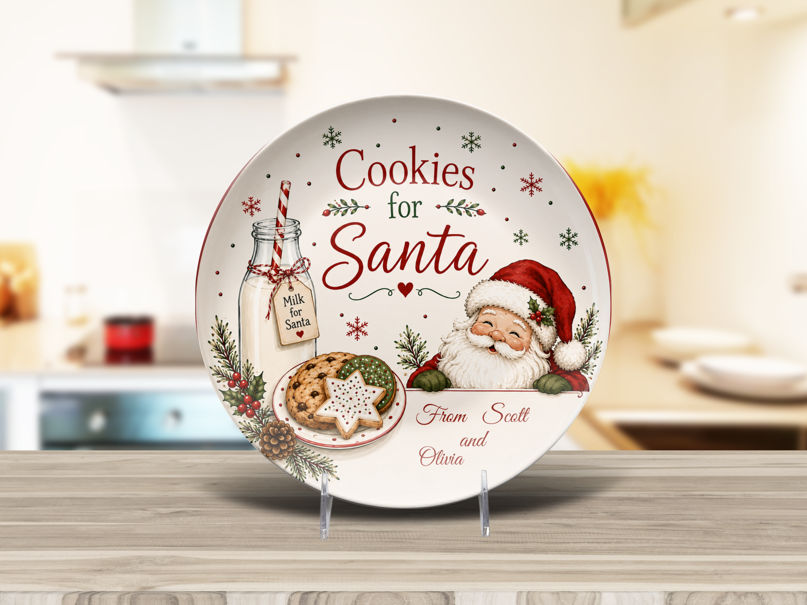 Personalized Santa Christmas Plate, Christmas Eve Cookies for Santa Dish, Grandma Holiday Serving Plate