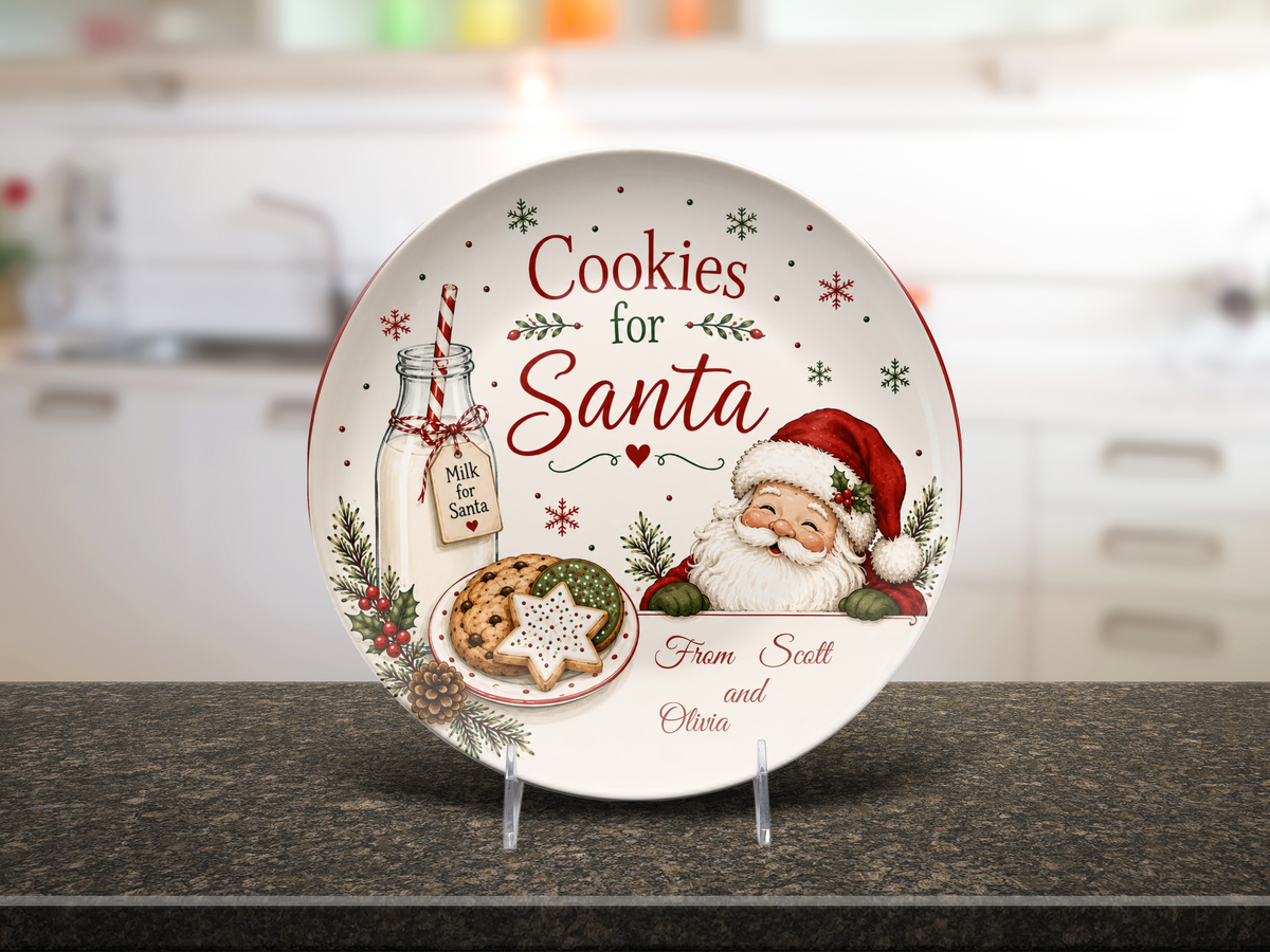 Personalized Santa Christmas Plate, Christmas Eve Cookies for Santa Dish, Grandma Holiday Serving Plate