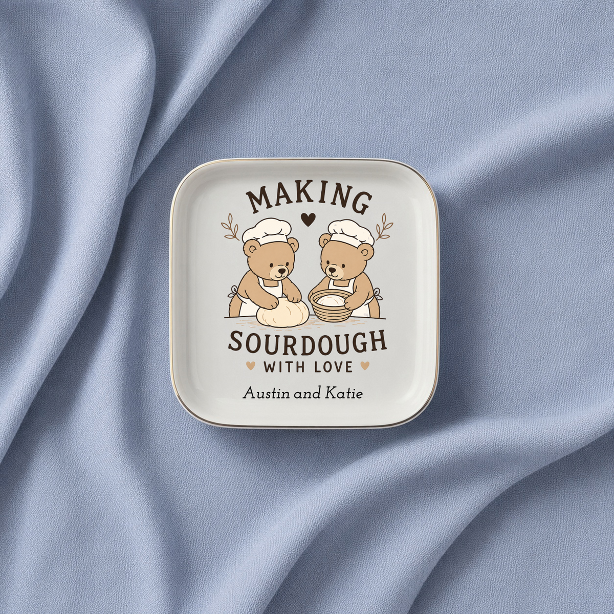 Making Sourdough with Love Personalized Ring Dish, Wedding or Engagement Present, Couples Baking Gift, Ceramic Keepsake Ring Jewerly Gift