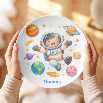 Personalized Astronaut Plate, Unbreakable Kids Dinner Plate, Space Birthday Gift for Boys, Custom Toddler Plate, Family Birthday Tradition
