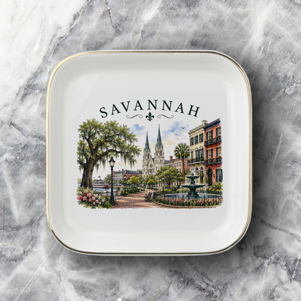 Savannah Georgia Travel Keepsake, Souvenir Jewelry Dish, Ceramic Trinket Tray, Ring Holder,