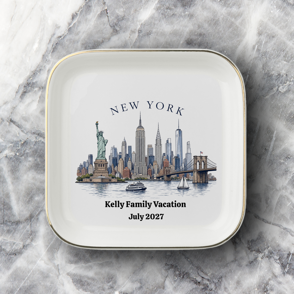 Personalized New York Souvenir Jewelry Dish, NYC Skyline Trinket Tray, Statue of Liberty Ring Holder, New York City Gift, Travel Souvenir