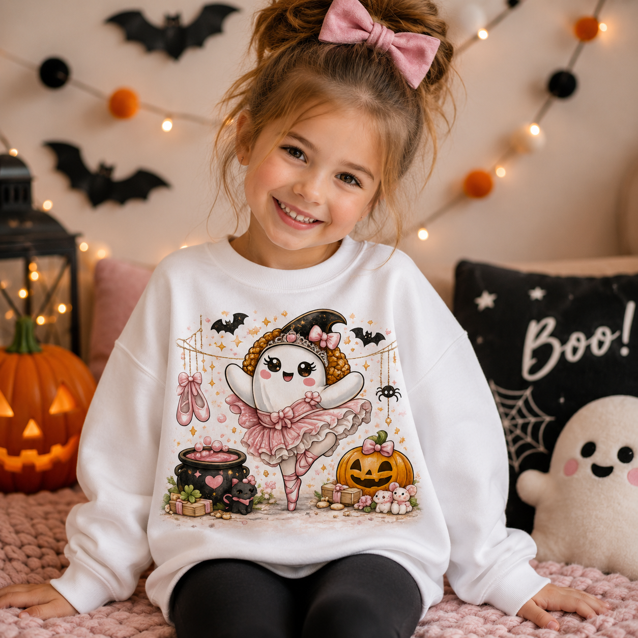 Toddler Ballet Halloween Ghost Sweatshirt, Cute Ghost Ballerina Crewneck, Spooky Ballet Dancer Shirt, Dance Girl Gift