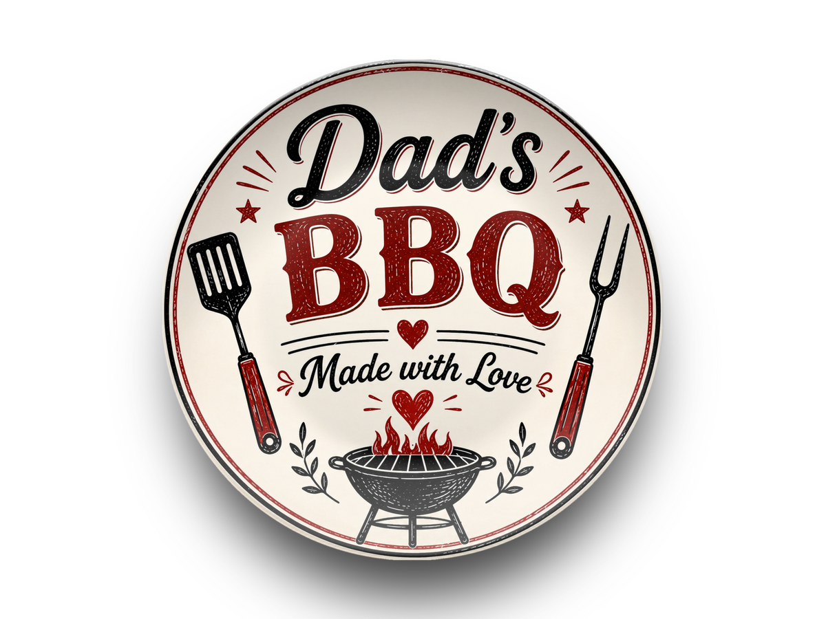 Dad's BBQ Plate, Made with Love Grill Gift, Father's Day Barbecue Serving Plate, Backyard Cookout Dinnerware, Dad Grill Decor Gift
