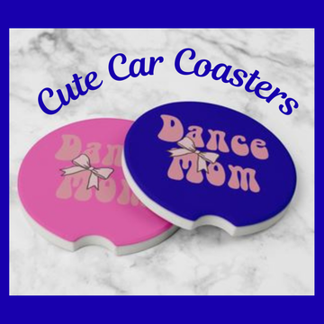 Dance Mom Car Coasters – Set of 2 Absorbent Ceramic Cup Holder Inserts with Pink Bow Design, Gift for Dance Moms, Car Accessories