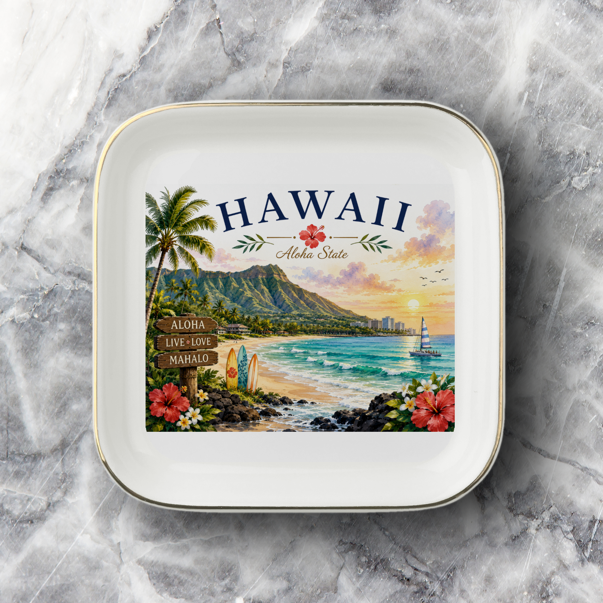 Hawaii Souvenir Jewelry Dish, Aloha State Island Keepsake Tray, Tropical Coastal Gift, Trinket Dish for Rings