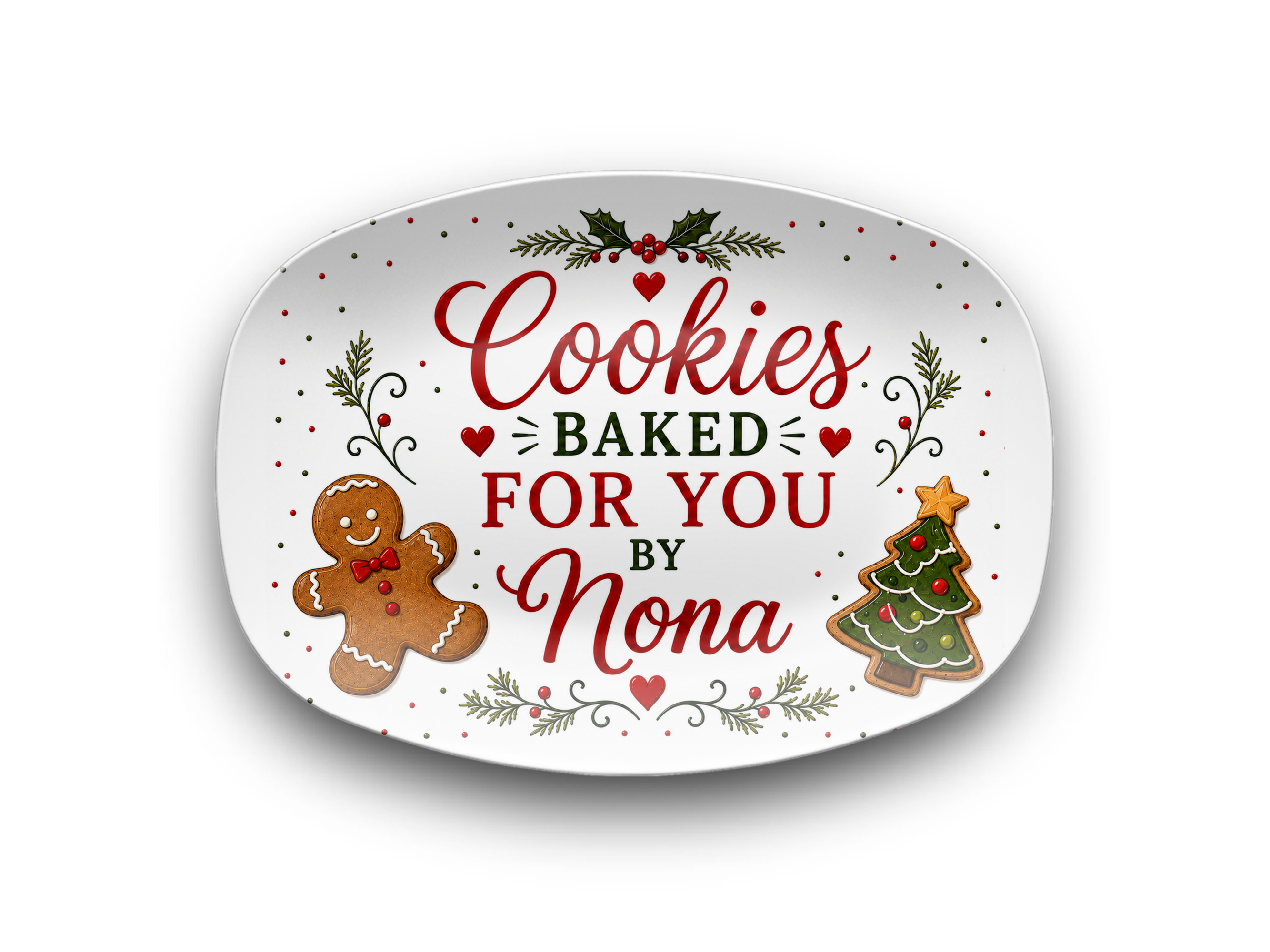 Nona Christmas Cookie Platter, Cookies Baked for You by Nona, Holiday Serving Dish,  10 x 14 Oval Serving Platter