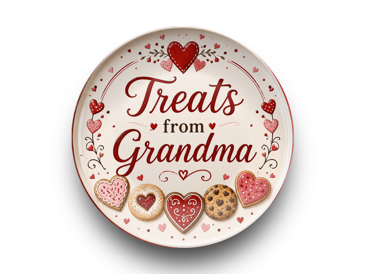Treats from Grandma Plate, Heart Cookie Serving Plate, Grandma Gift, Valentine Dessert Plate, 10 Inch Decorative Kitchen Gift for Grandma