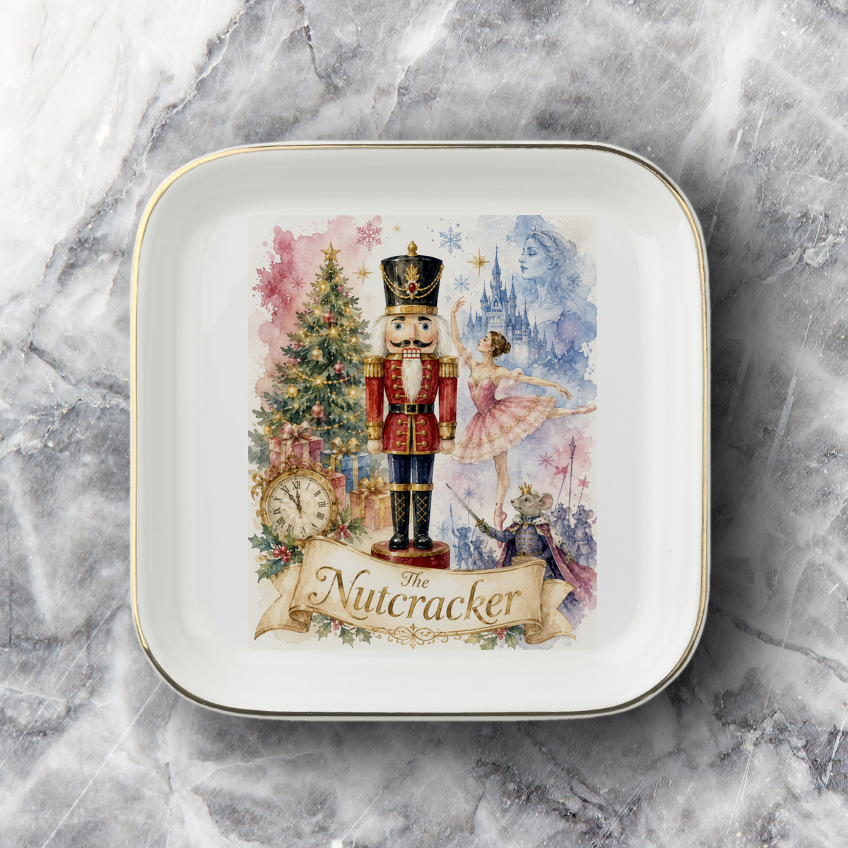 Nutcracker Christmas Jewelry Dish, Ballet Trinket Tray, Ceramic Ring Holder, Holiday Decor Gift for Nutcracker and Ballet Lovers