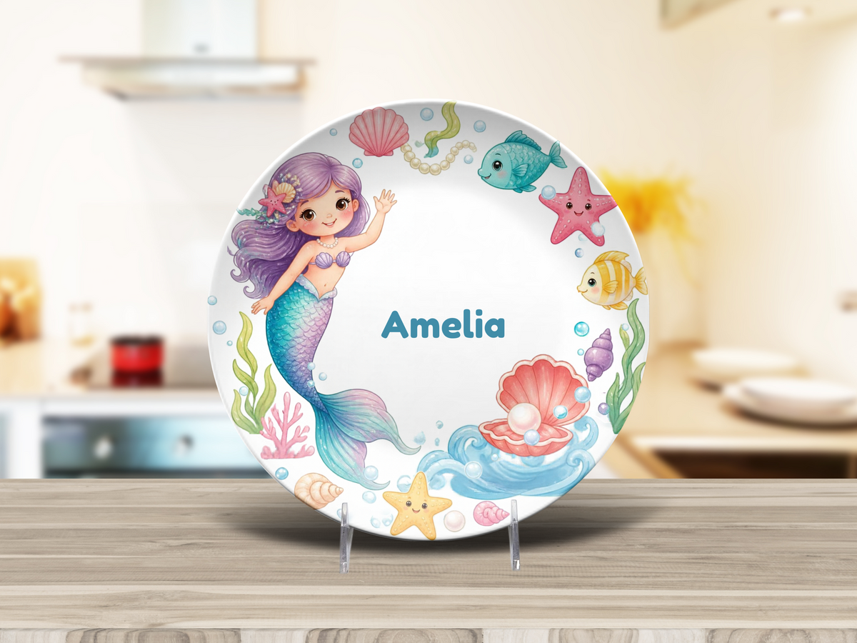 Mermaid Plate, Personalized Ocean Girl Decor, Fun Dinnerware, Underwater Fantasy Gift, UNBREAKABLE – Not Ceramic