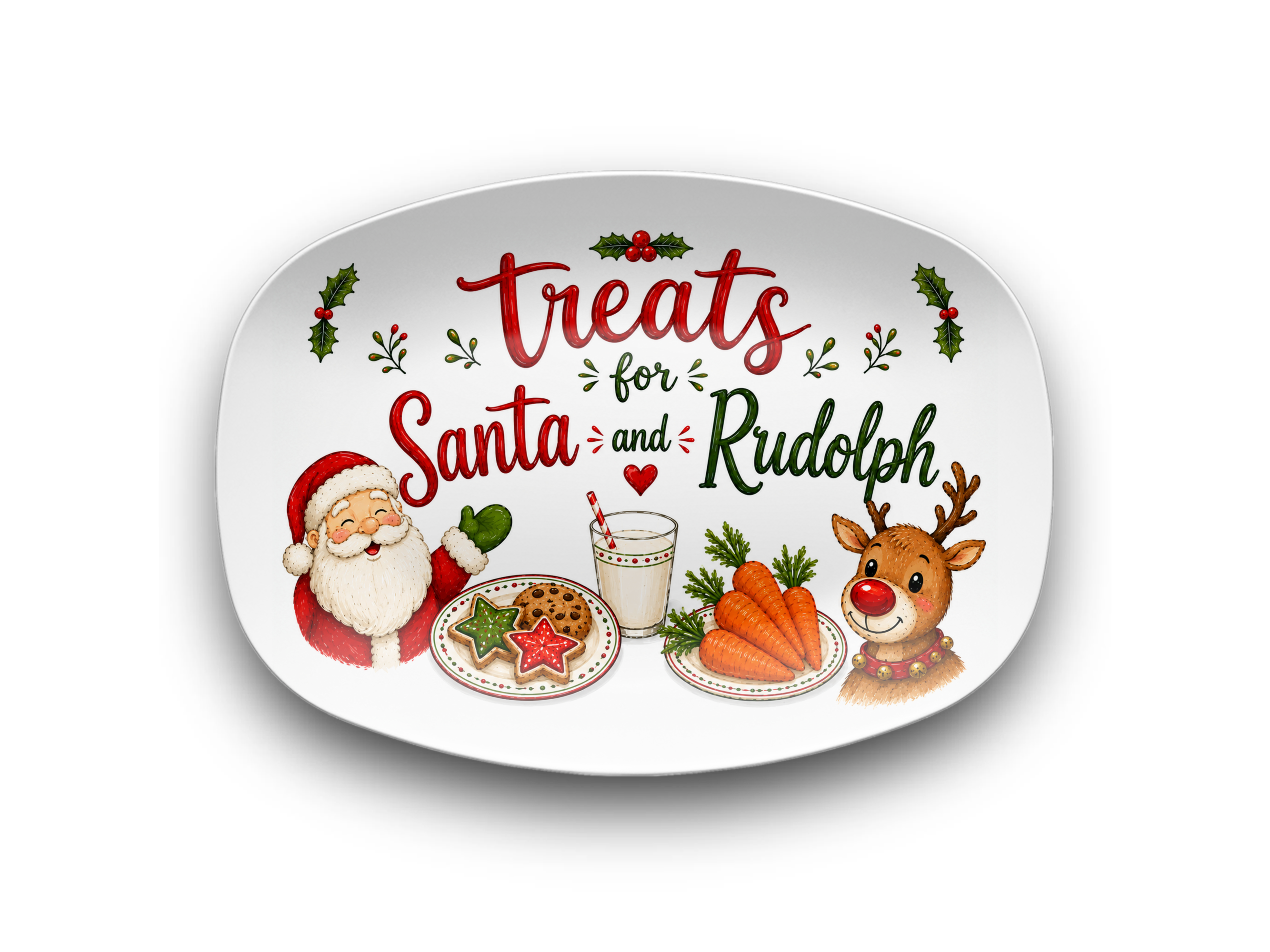 Christmas Treats for Santa and Rudolph Platter, Santa Cookie Tray, Holiday Serving Dish, Christmas Dessert Platter