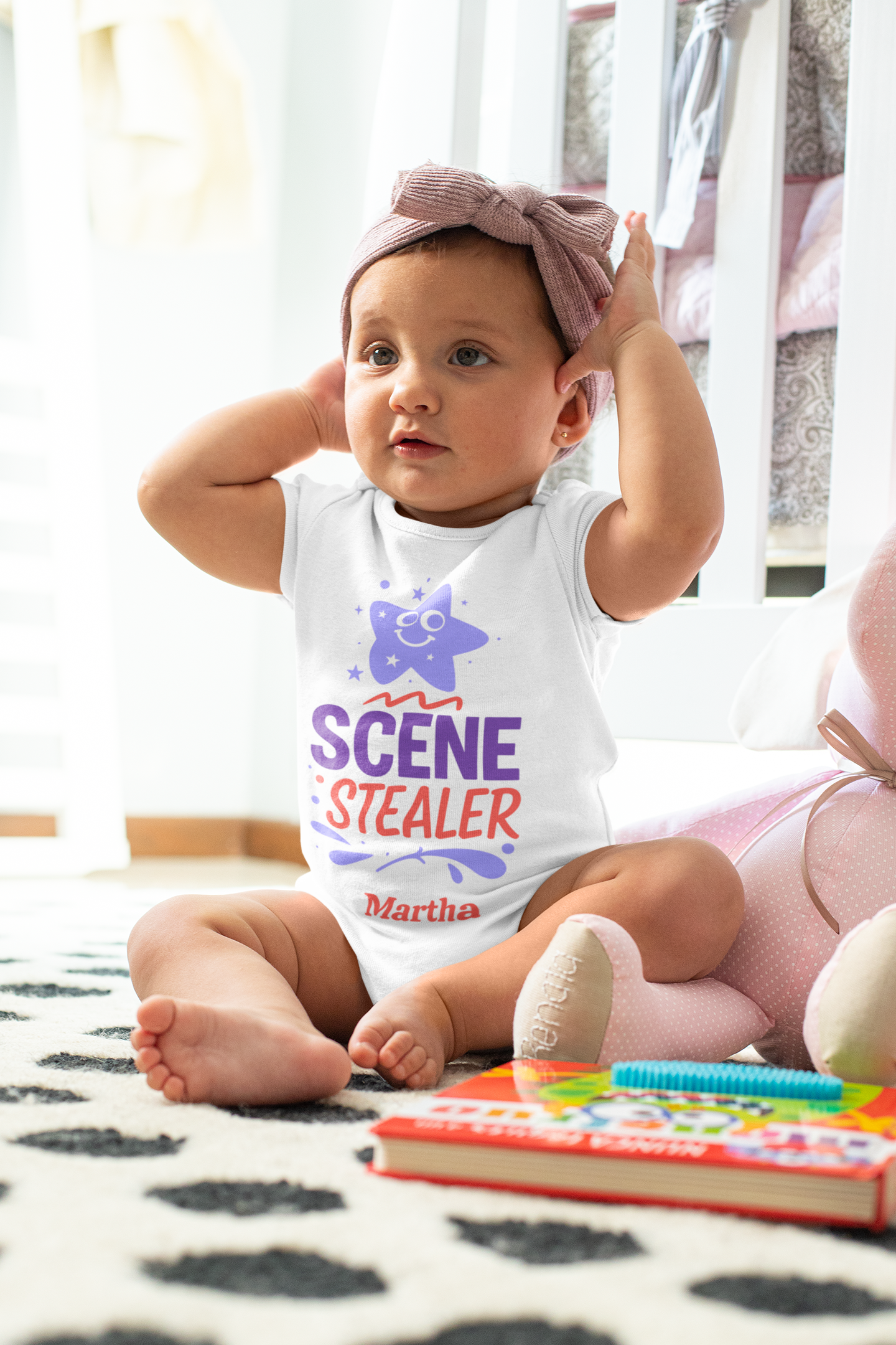 Scene Stealer Personalized Baby Onesie – Cute Theater Baby Gift, Custom Name Bodysuit for Drama-Loving Families